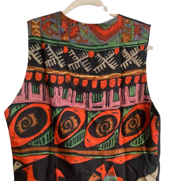 Vintage 90s Instyle New York Black Tribal Embroidered Fitted Rayon Vest Sz Small - Picture 7 of 16